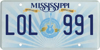 MS license plate LOL991