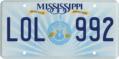MS license plate LOL992