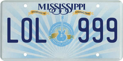 MS license plate LOL999