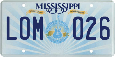 MS license plate LOM026