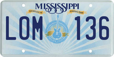 MS license plate LOM136