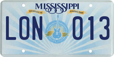MS license plate LON013