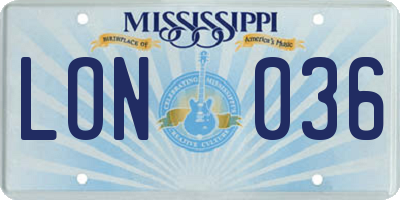 MS license plate LON036