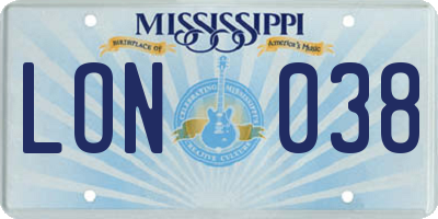MS license plate LON038