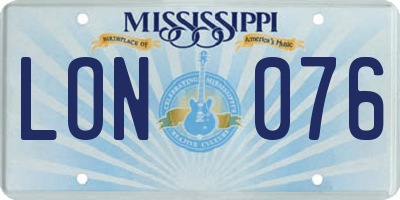 MS license plate LON076