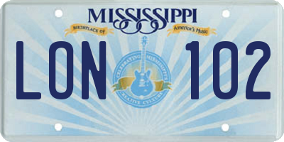 MS license plate LON102