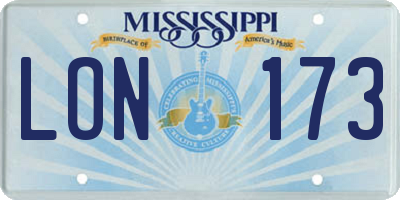 MS license plate LON173