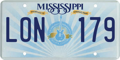 MS license plate LON179