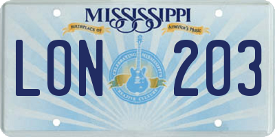 MS license plate LON203