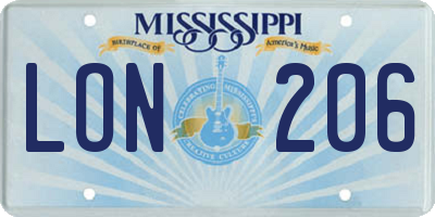 MS license plate LON206
