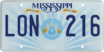 MS license plate LON216