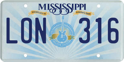 MS license plate LON316
