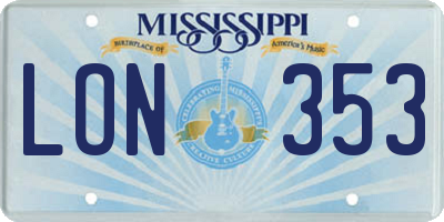 MS license plate LON353