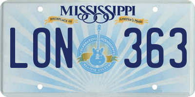 MS license plate LON363