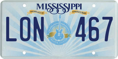 MS license plate LON467