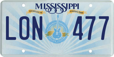 MS license plate LON477
