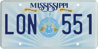 MS license plate LON551