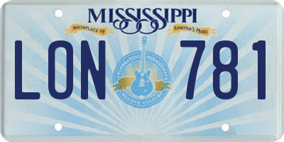 MS license plate LON781