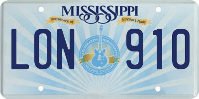 MS license plate LON910