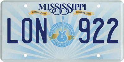 MS license plate LON922