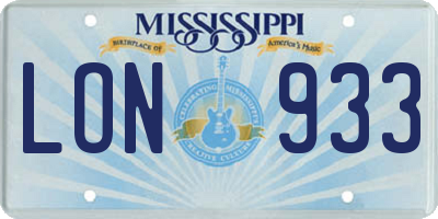 MS license plate LON933