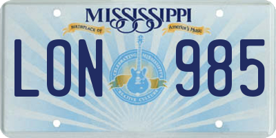 MS license plate LON985