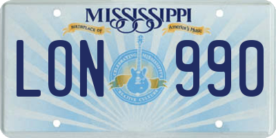MS license plate LON990