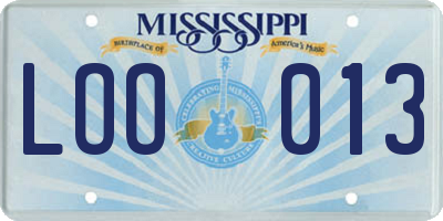 MS license plate LOO013