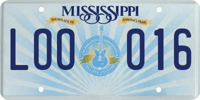 MS license plate LOO016