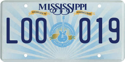 MS license plate LOO019