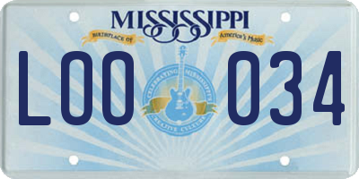 MS license plate LOO034