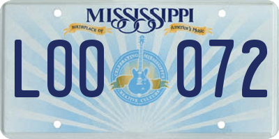 MS license plate LOO072