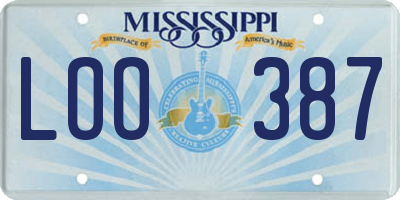 MS license plate LOO387