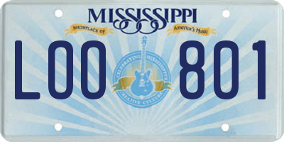 MS license plate LOO801