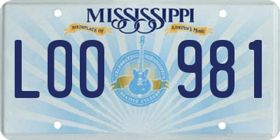 MS license plate LOO981