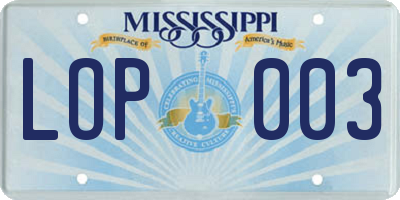 MS license plate LOP003