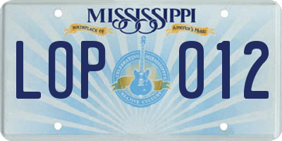 MS license plate LOP012