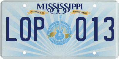 MS license plate LOP013