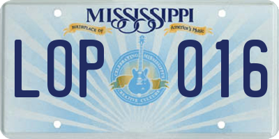MS license plate LOP016