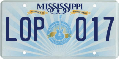 MS license plate LOP017