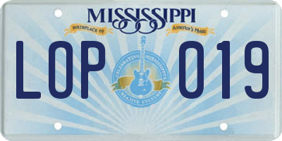 MS license plate LOP019