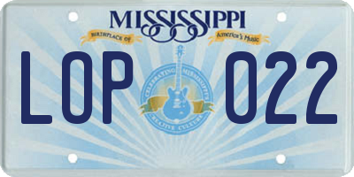 MS license plate LOP022