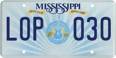 MS license plate LOP030