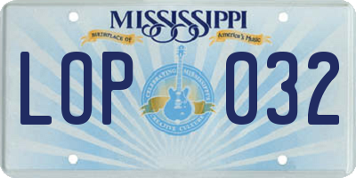 MS license plate LOP032