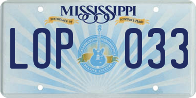 MS license plate LOP033