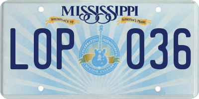 MS license plate LOP036