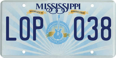 MS license plate LOP038