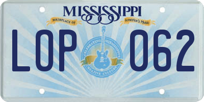 MS license plate LOP062