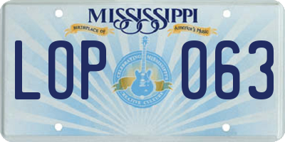 MS license plate LOP063