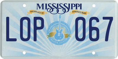 MS license plate LOP067